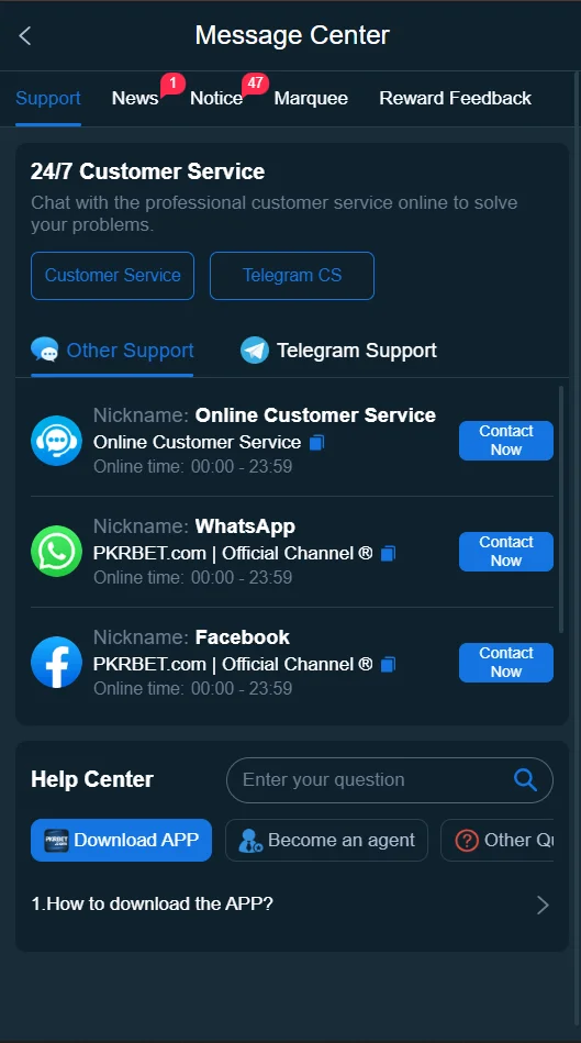 customer support interface